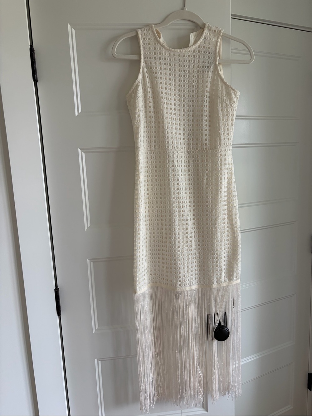 Able ivory Sleeveless Midi Dress with Fringe Hem